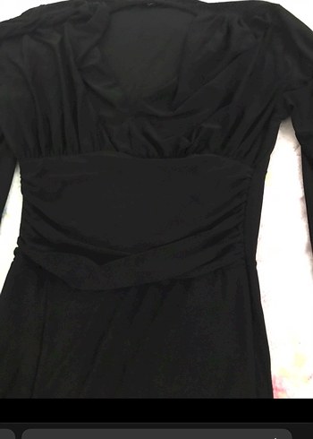 Uzun Kollu Drapeli Siyah Mini Elbise - Görsel 3