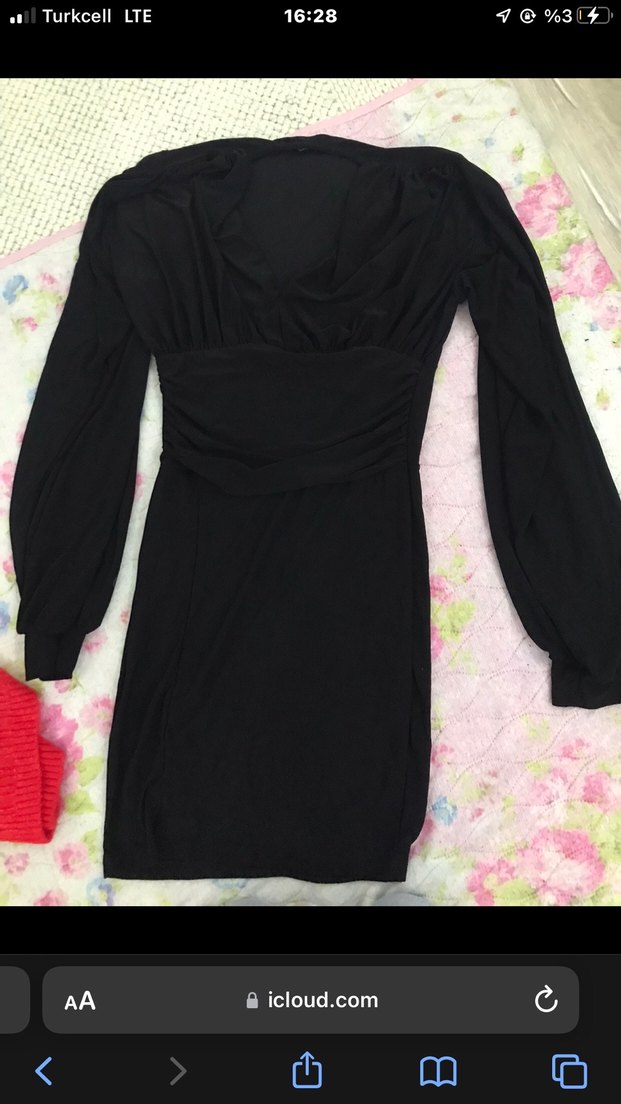 Uzun Kollu Drapeli Siyah Mini Elbise - Görsel 2