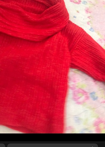 Kırmızı Örgü Kayık Yaka Kadın Kazak - Görsel 3