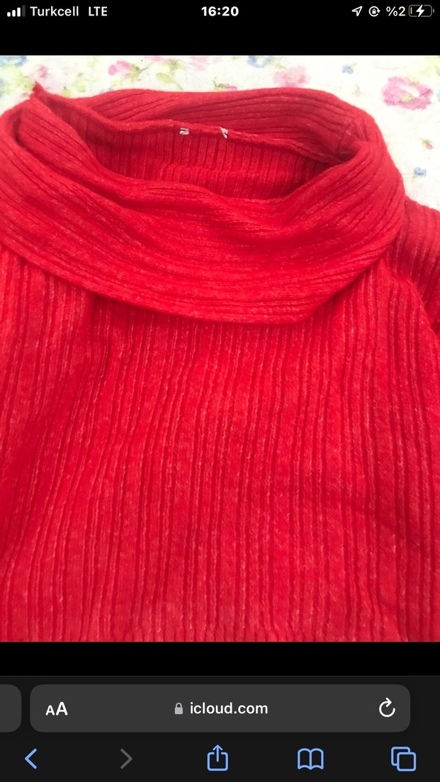 Kırmızı Örgü Kayık Yaka Kadın Kazak - Görsel 2