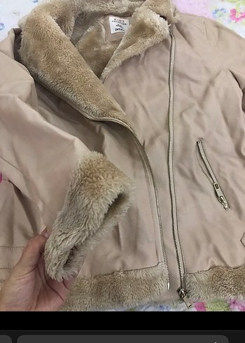 Bej Kadın İçi Peluş Deri Ceket - Görsel 3