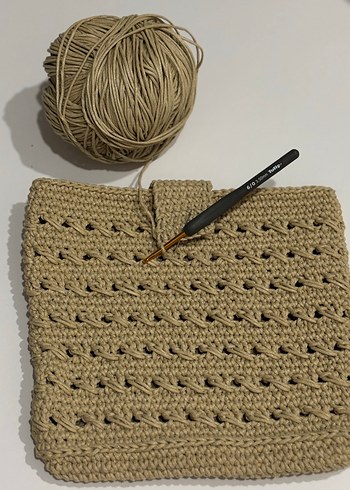 Bej Örgü Kadın Portföy Çanta - Görsel 2