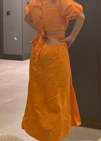 Turuncu uzun Bohem Elbise - Görsel 9