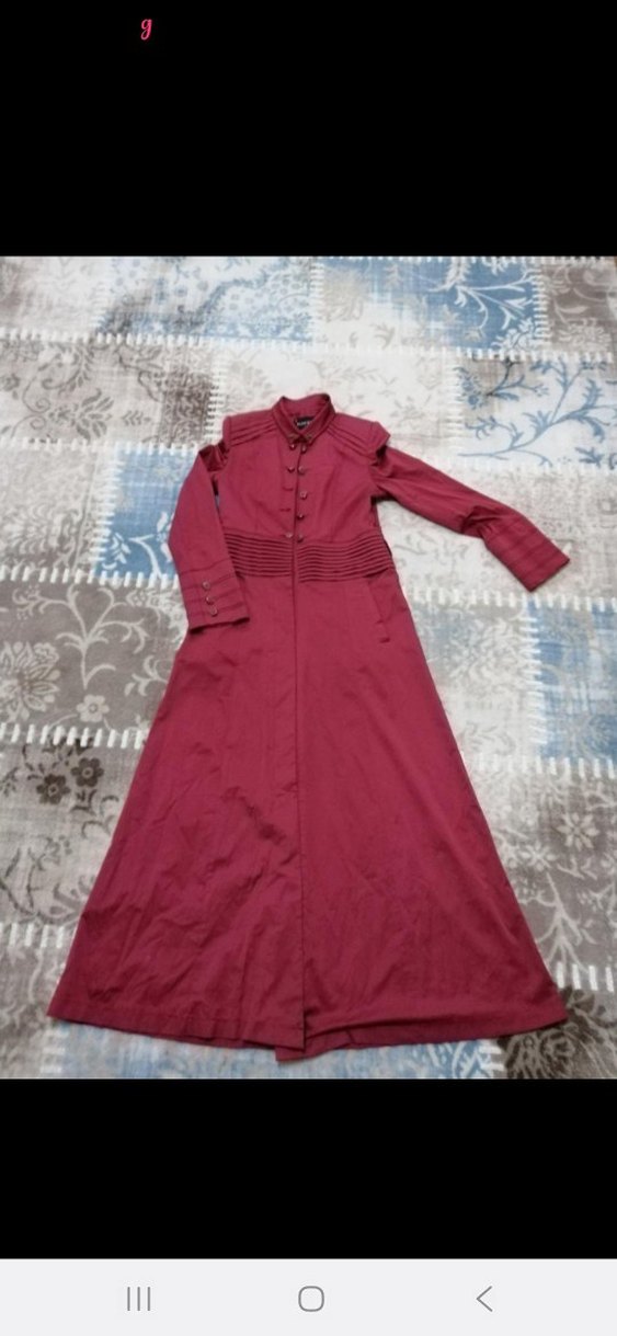 Bordo Düğmeli Uzun Kadın Kaban - Görsel 2