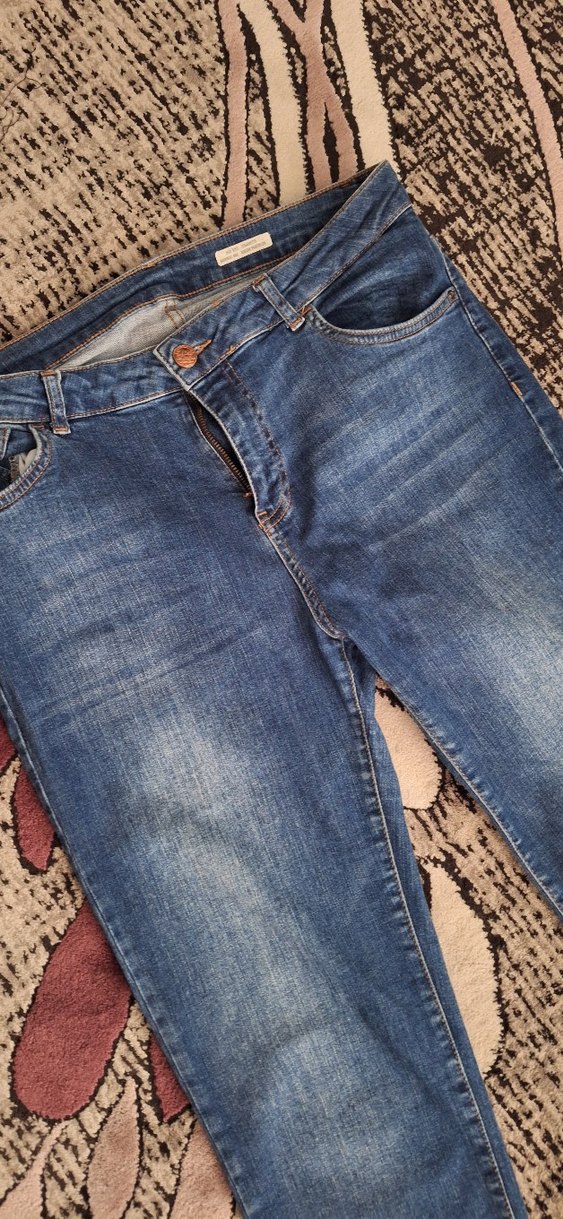 Kadın Mavi Kemerli Regular Fit Midi Jean - Görsel 2