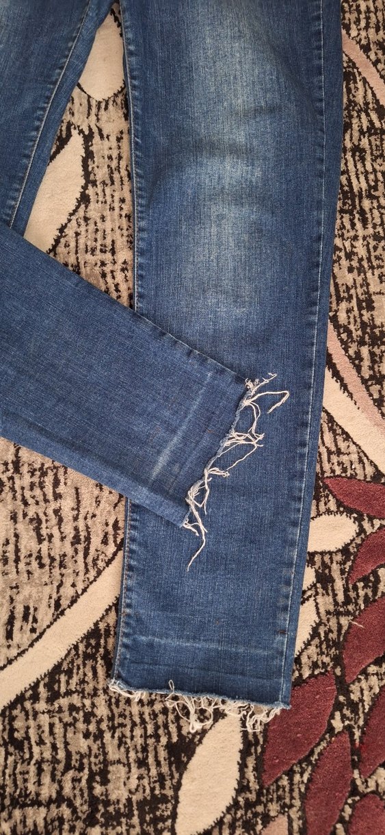 Kadın Mavi Kemerli Regular Fit Midi Jean - Görsel 3