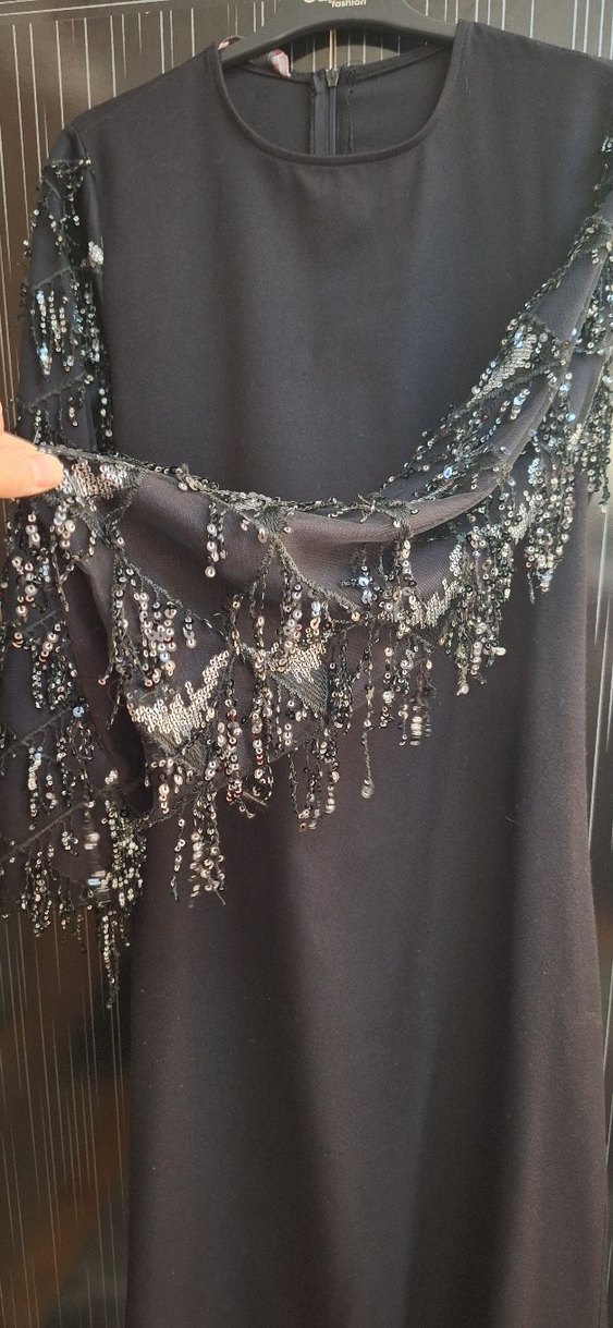 Püsküllü Uzun Siyah Kadın Elbise - Görsel 4