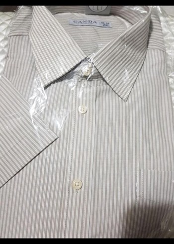 Bej Çizgili Kısa Kollu Erkek Gömlek - Görsel 2