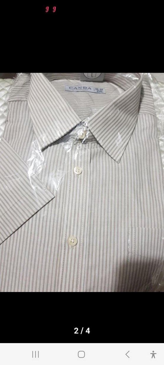 Bej Çizgili Kısa Kollu Erkek Gömlek - Görsel 2