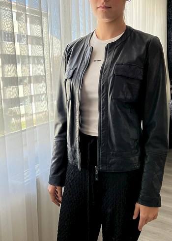 Siyah deri mont - Massimo Dutti