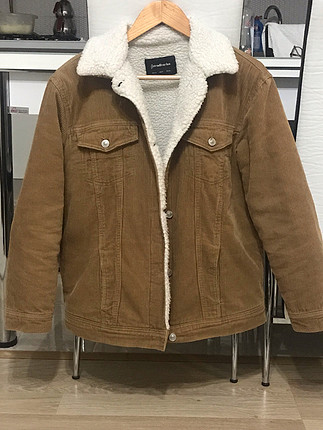s Beden kahverengi Renk Stradivarius camel dışı kadife içi suni yün mont