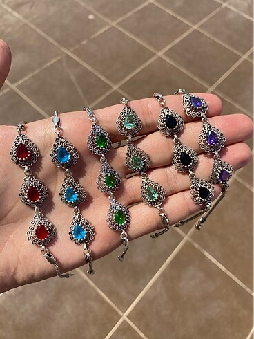 Sterling silver Gümüş telkari taşlı bileklik