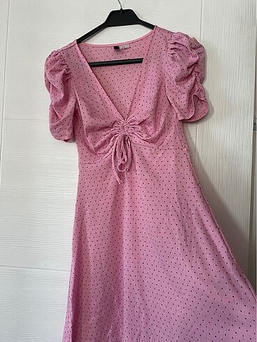 xs Beden pembe Renk H&M pembe puantiyeli elbise, xs beden