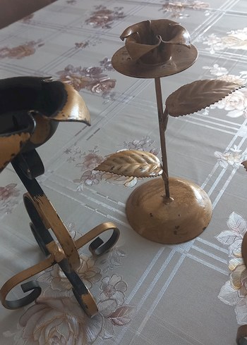 Beden altın Renk Altın Renkli Metal Mumluk Seti