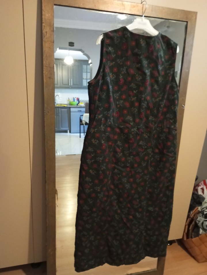 Düğmeli Bordo Bohem Uzun Elbise - Görsel 3