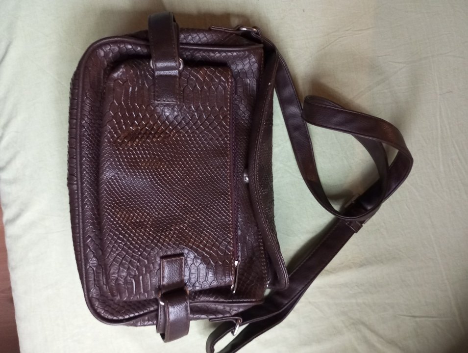 Kahverengi Deri Yılan Desenli Kadın Çanta - Görsel 3