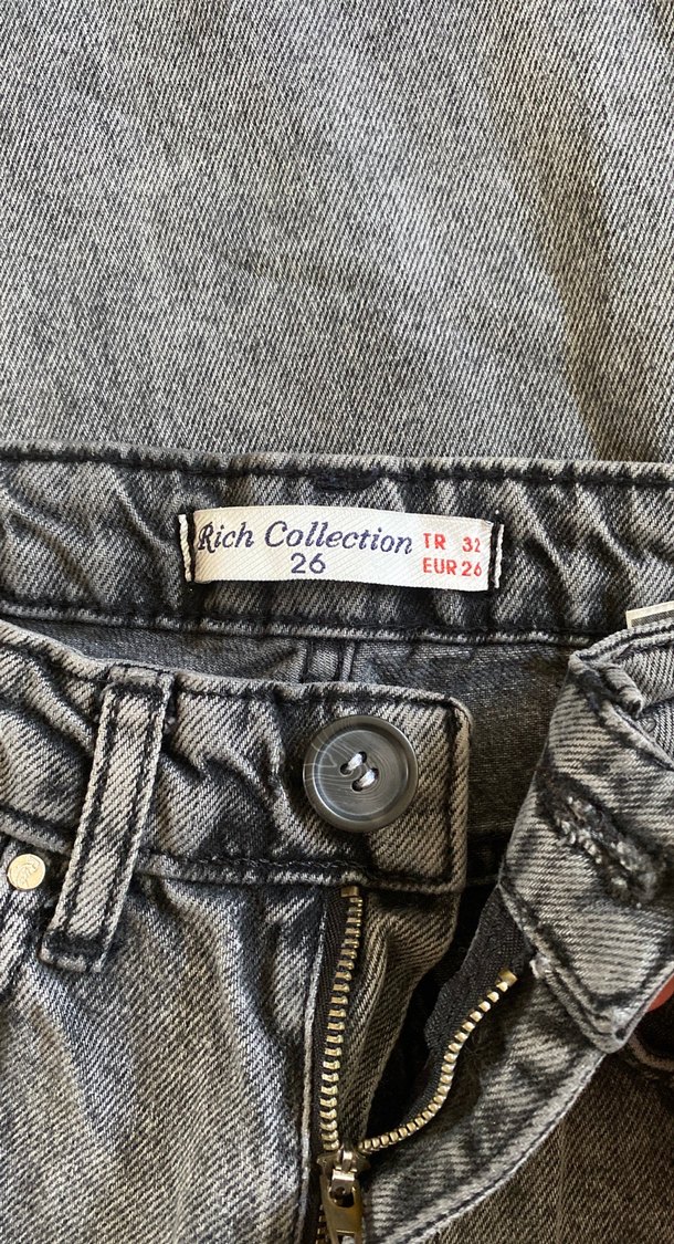 Gri Bol Kesim Kadın Midi Kot Pantolon - Görsel 4