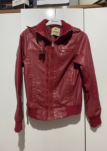 Bordo Deri Biker Ceket - Görsel 2