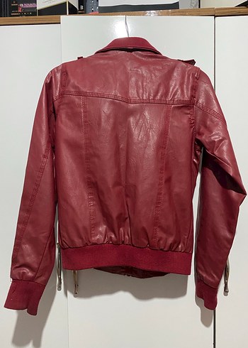 Bordo Deri Biker Ceket - Görsel 4