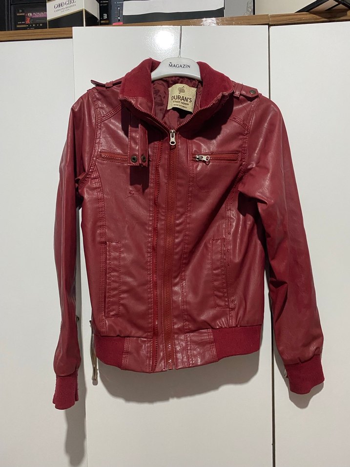 Bordo Deri Biker Ceket - Görsel 2