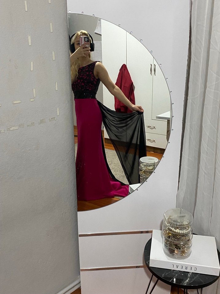 Straplez Dantel Detaylı Pembe Midi Elbise - Görsel 3