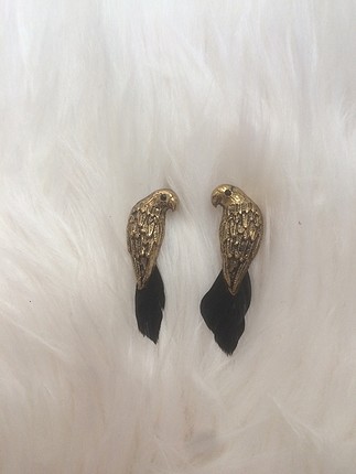Tüylü kuşlu bronz küpe