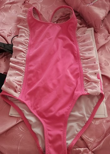 Pembe Kız Çocuk Fırfırlı Mayo
