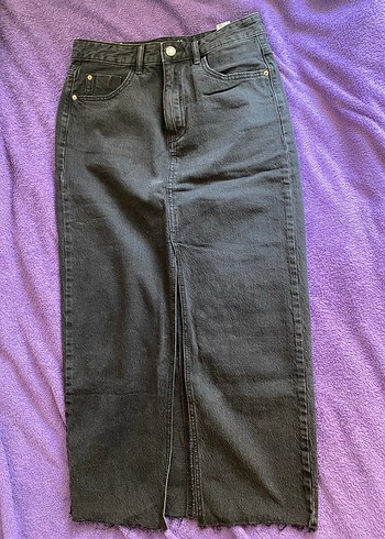 Stradivarius D70 Siyah Midi Denim Etek