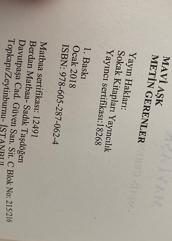 Mavi Aşk - Metin Gerenler İlk Baskı - Görsel 3