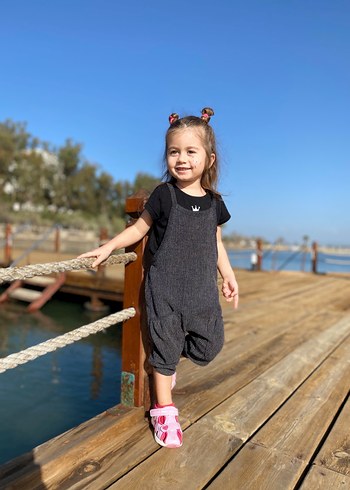 Kız Çocuk Gri Denim Tulum Velcro