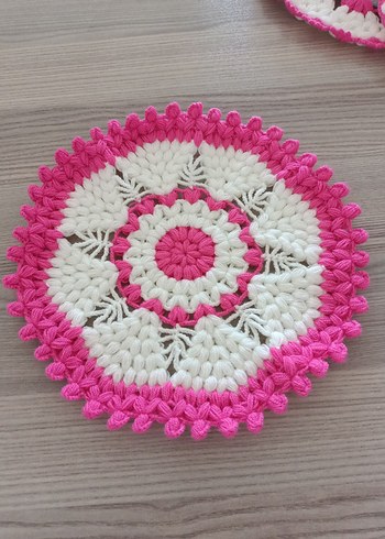 Beden El Örgüsü Pembe Beyaz Yuvarlak çeyizlik lif