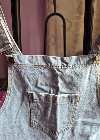 Kadın Mavi Kot Mini Tulum - Görsel 2