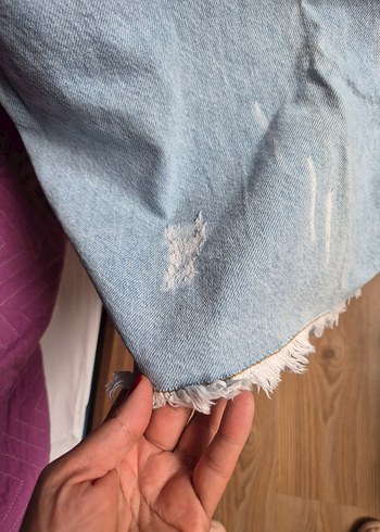 Kadın Mavi Kot Mini Tulum - Görsel 3