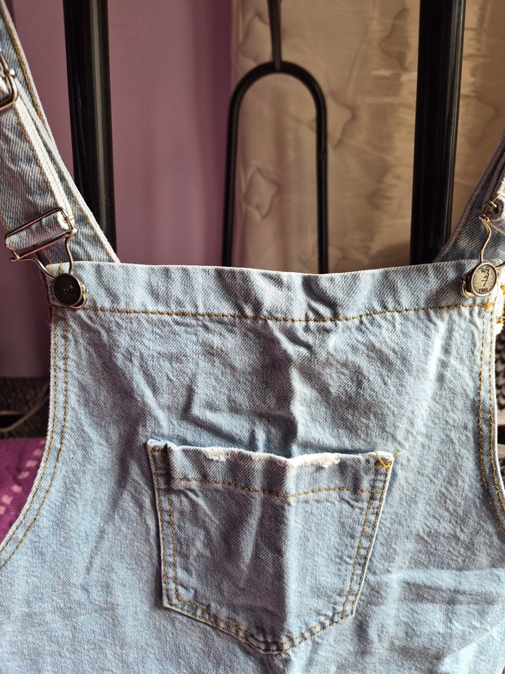 Kadın Mavi Kot Mini Tulum - Görsel 2