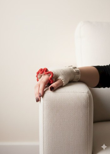 Renkli fırfırlı El Örgüsü Kadın Eldiveni - Görsel 4