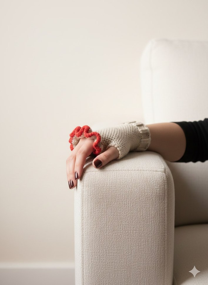 Renkli fırfırlı El Örgüsü Kadın Eldiveni - Görsel 4