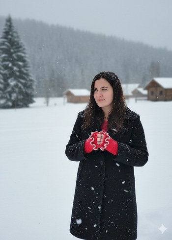 Kırmızı fırfırlı Örgü Kadın Eldiven - Görsel 3