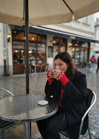 Kırmızı fırfırlı Örgü Kadın Eldiven - Görsel 2