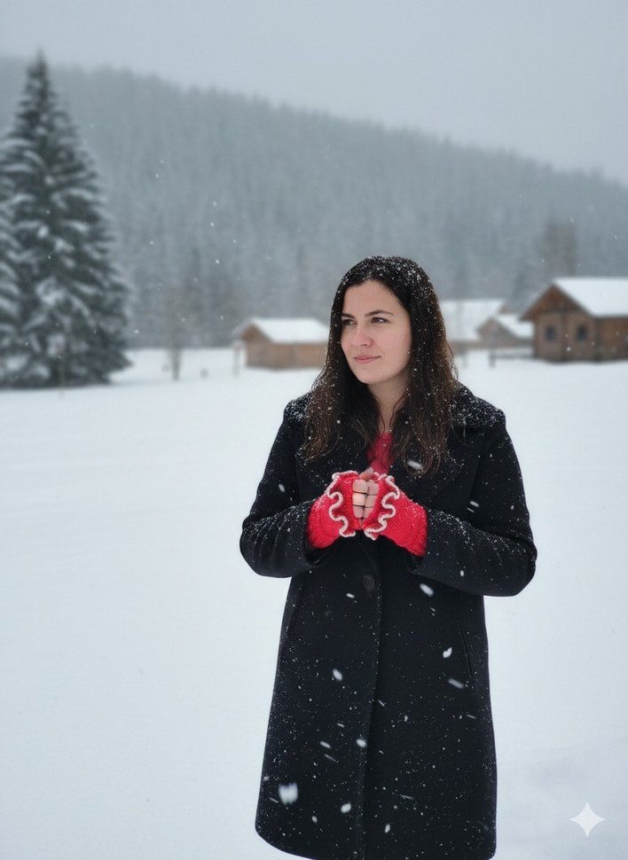 Kırmızı fırfırlı Örgü Kadın Eldiven - Görsel 3