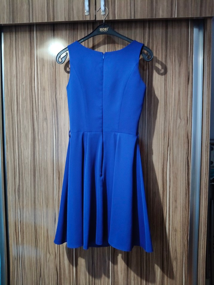 Mavi V Yaka kısa abiye - Görsel 2