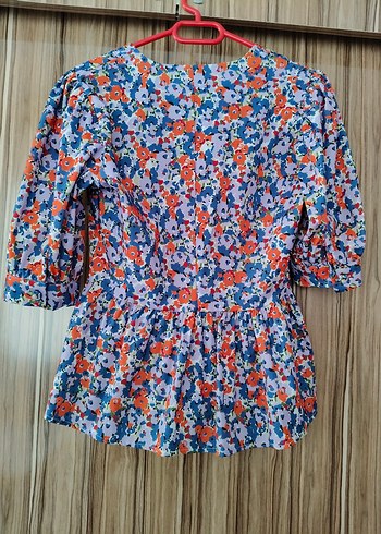 Renkli, Düğmeli, V Yaka Kadın Bluz - Görsel 3