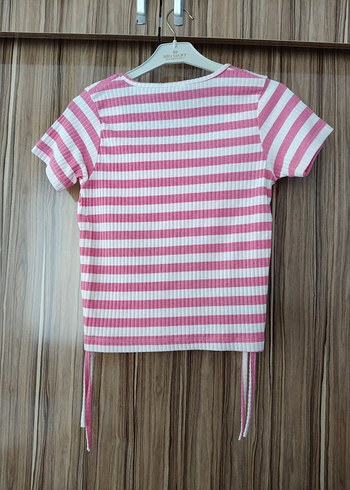 Pembe Çizgili Kısa Kollu Bluz - Görsel 2