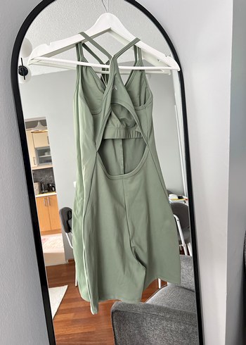 Kadın Haki Midi Kolsuz V Yakalı Tulum - Görsel 3