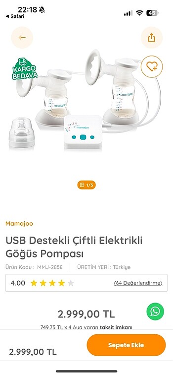 Mamajoo çiftli göğüs pompası