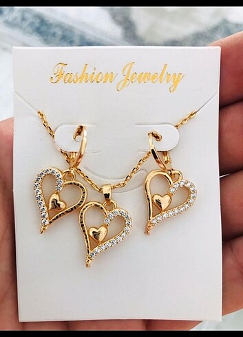 ROSE GOLD KALPLİ TAŞLI KOLYE/KÜPE TAKIM