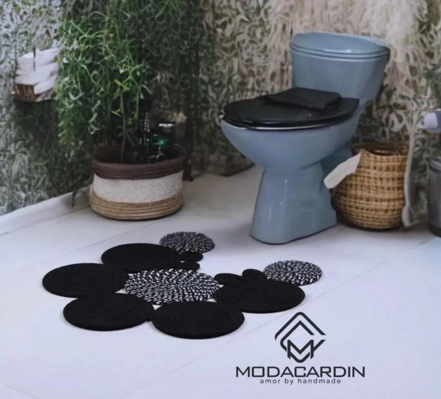 Jüt Hasır Modern Klozet Önü Paspası Siyah - Görsel 2