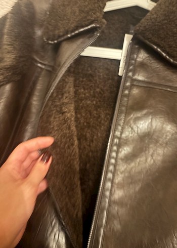 Kürk Detaylı kahverengi Deri Kadın mont içi ve kolları kürklü - Görsel 7