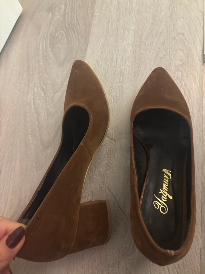 Kahverengi Süet Stiletto Topuklu Kadın Ayakkabı - Görsel 5