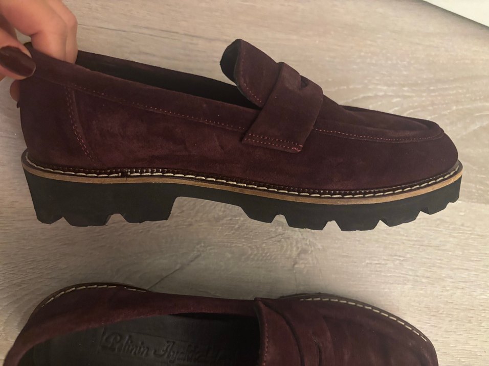 Bordo Süet Platform Topuklu Kadın Klasik Ayakkabı makosen - Görsel 2