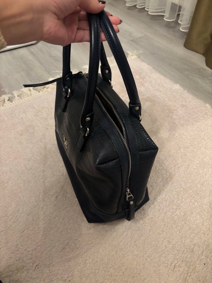 Lacivert Yılan Derisi Desenli Kadın Deri Çanta - Görsel 4